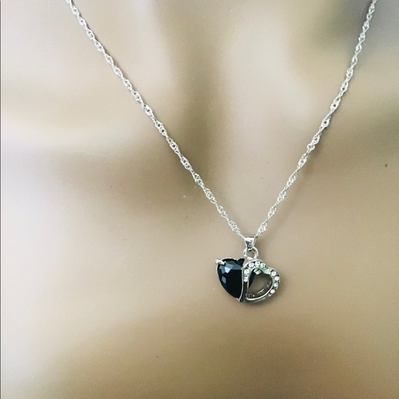 lady heart Silver and black stone pendant necklace fashion - Picture 5 of 5